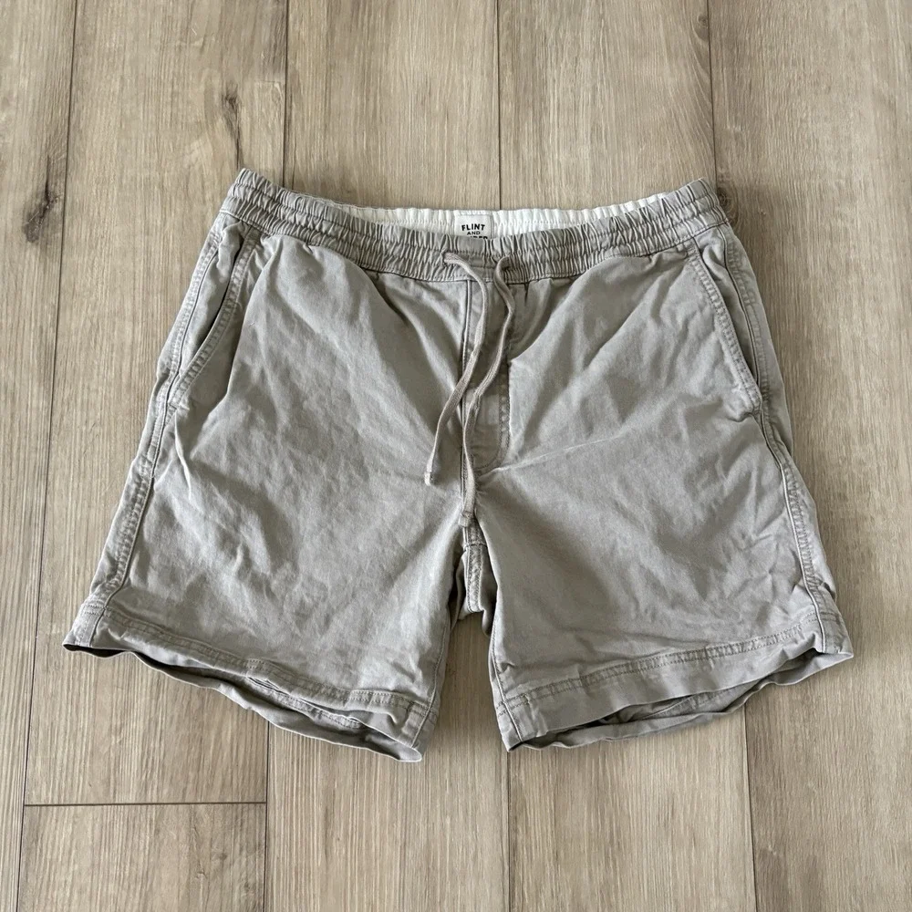 Flint & Tinder Men Drawstring Chino Shorts Size Medium Beige Pull On